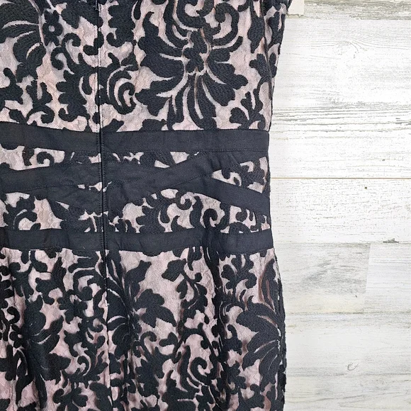 Tadashi Shoji Black Lace Overlay Cocktail Dress 16 Elegant Romantic Sheath - Picture 11 of 14